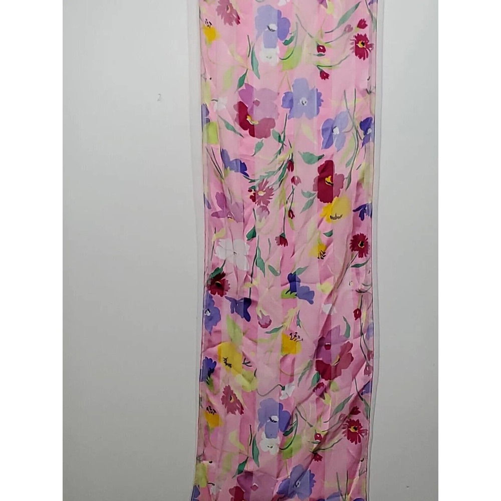 Floral Pink Multicolored Long Rectangular Satiny … - image 2